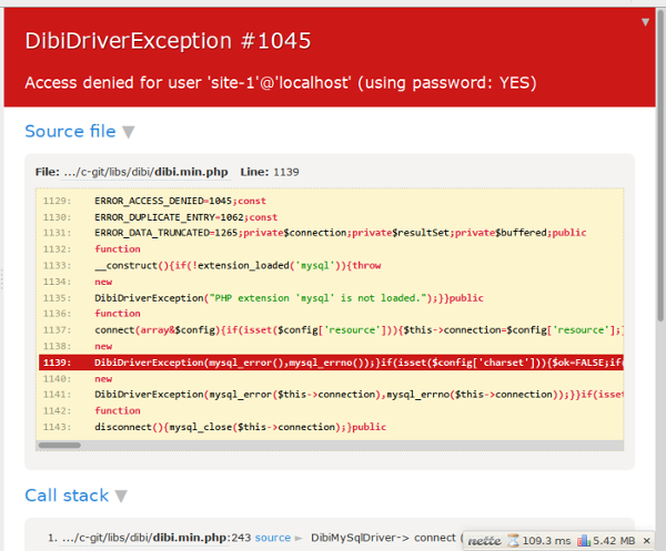What errors look like in an old Nette app